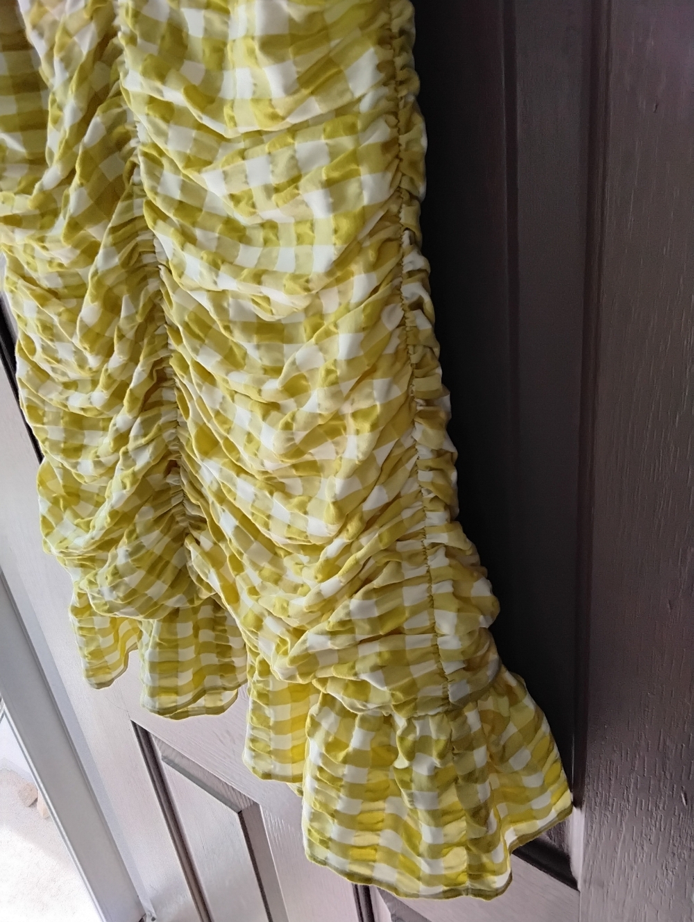 Skies Are Blue Yellow Gingham V-Neck Ruched Mini Dress Small Nwt - Picture 5 of 6
